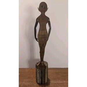 Early Carved Articulated Lady/Mermaid Silhouette Folk Art With Stand